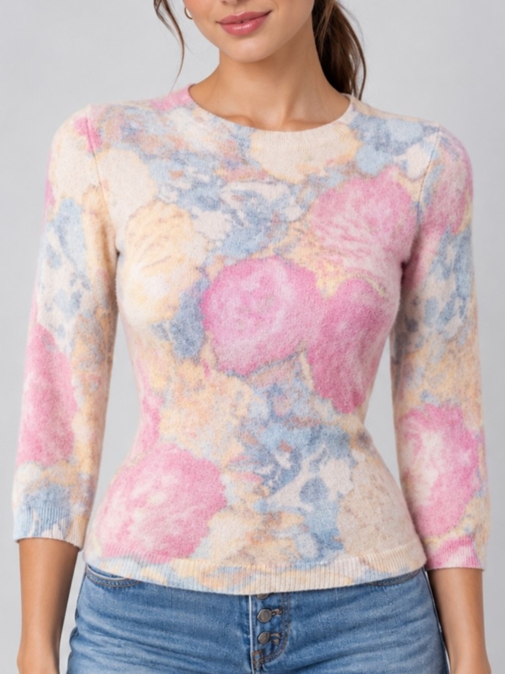 Y2k Talbots pure cashmere pastel 3/4 sleeve shirt
